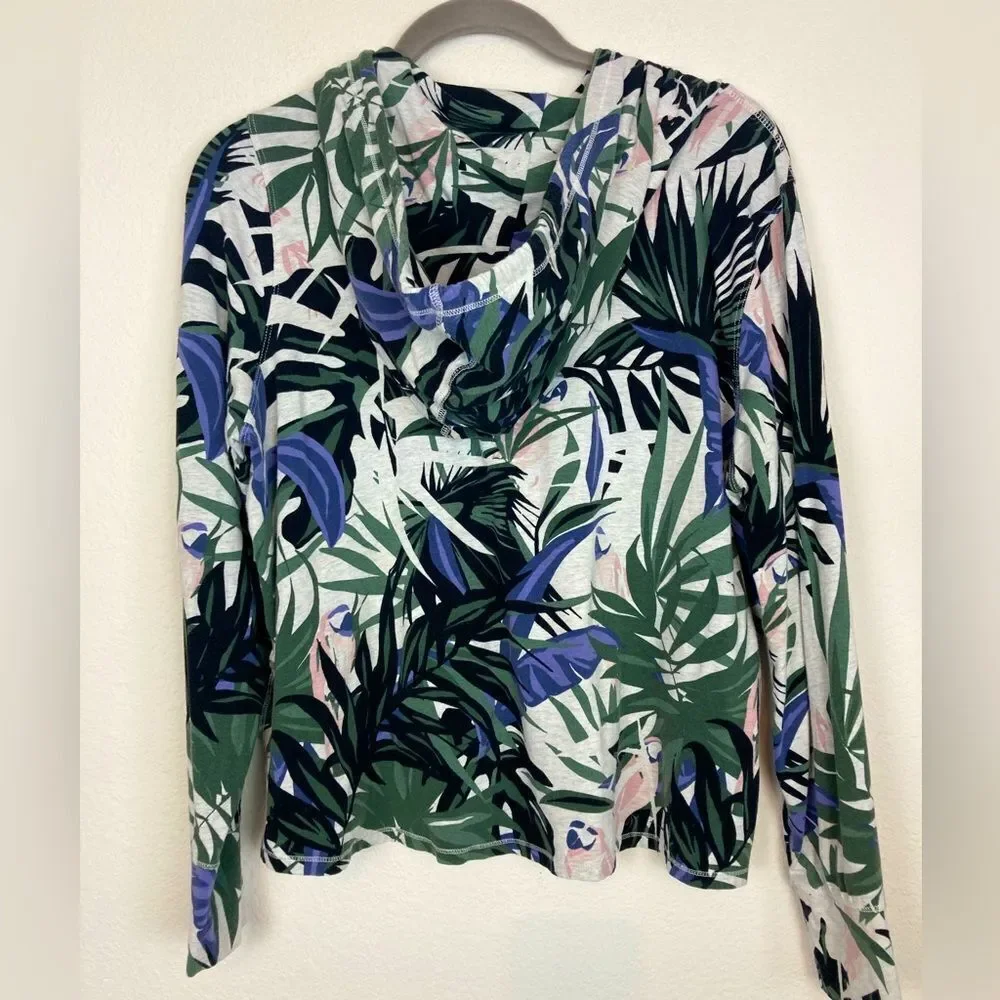 Calvin Klein Hoodie w/Pink Parrots & Leaf print, slouchy lightweight